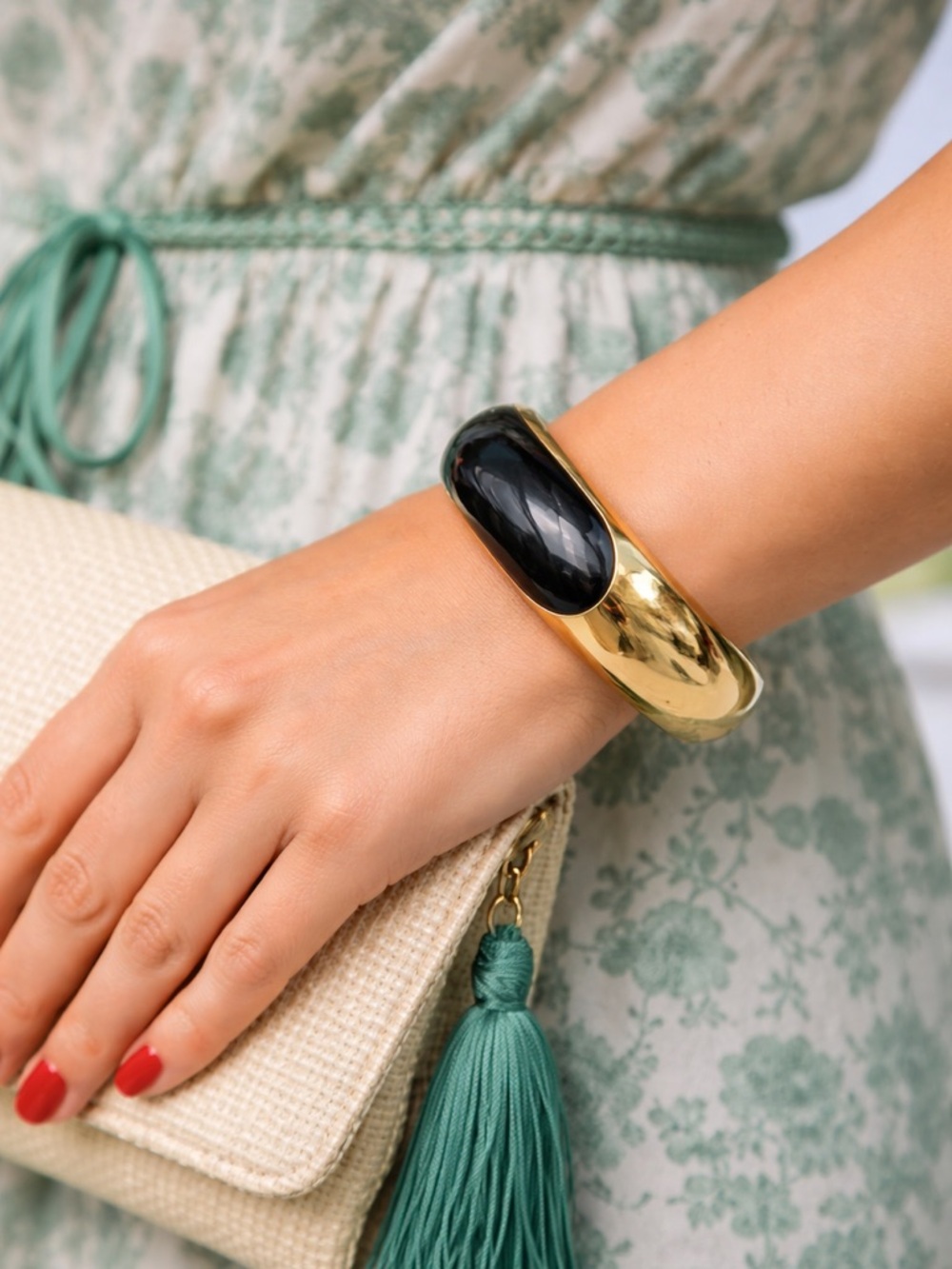 Gold-Tone Cuff Bracelet with Black Resin Accent - Women's Bracelet